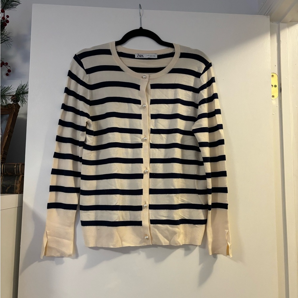 Zara Blue and White striped cardigan